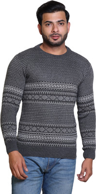 Grand Line Self Design Round Neck Casual Men Grey Sweater