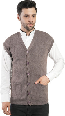 manra Self Design V Neck Casual Men Grey Sweater