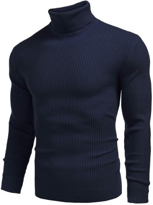 BLACK BLINK Striped High Neck Casual Men Dark Blue Sweater