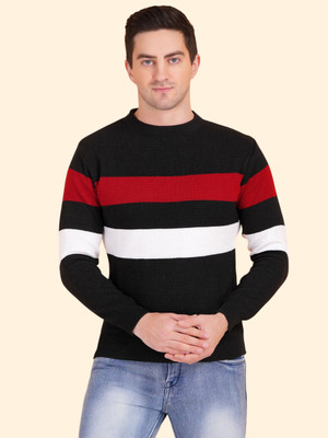 GLAUCUS Striped Round Neck Casual Men Black Sweater