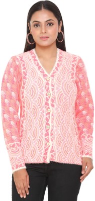 WOOL 4U Embellished V Neck Casual Women Pink Sweater