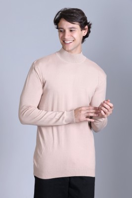 DZANT Self Design High Neck Casual Men Beige Sweater