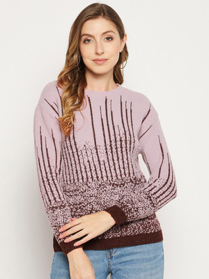 DUKE Printed Round Neck Casual Women Pink Sweater