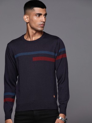 Raymond Striped Round Neck Formal Men Black Sweater