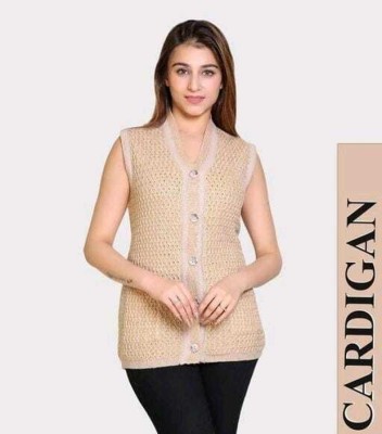 Zeevika Woven V Neck Party Women Gold Sweater