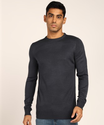 Brave Soul Solid Round Neck Casual Men Black Sweater