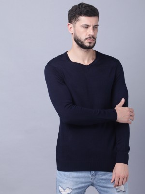 Coldplay Solid V Neck Casual Men Dark Blue Sweater