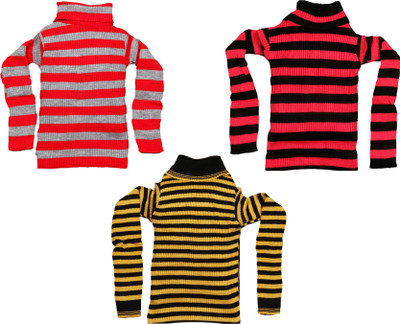 MTI FASHIONS Striped High Neck Casual Baby Boys Multicolor Sweater