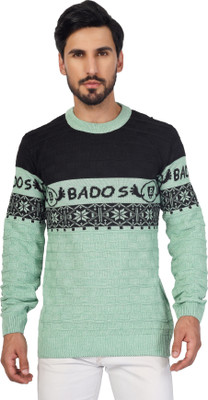 BADOS Printed Round Neck Casual Men Green Sweater