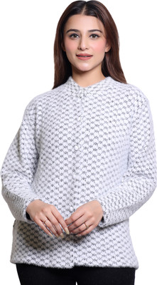 hrd7 Self Design Round Neck Casual Women White Sweater