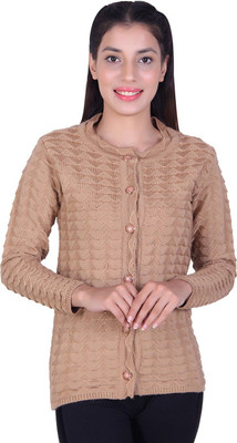 Varenyam Self Design Round Neck Lounge Wear Women Beige Sweater