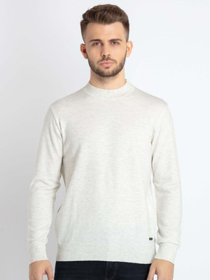 Status Quo Solid Turtle Neck Casual Men Beige Sweater