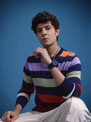 Roadster Striped Round Neck Casual Men Blue Sweater