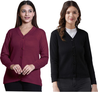 hifzaa Solid V Neck Casual Women Multicolor Sweater
