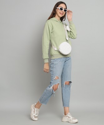 MYLES Solid Hooded Neck Casual Women Light Green Sweater