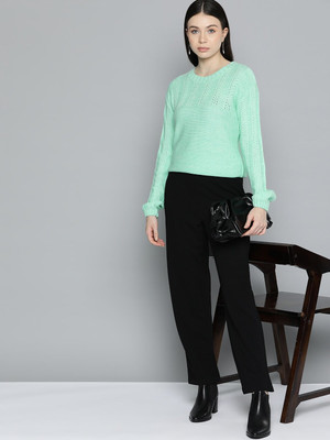 CHEMISTRY Printed Round Neck Casual Women Green Sweater