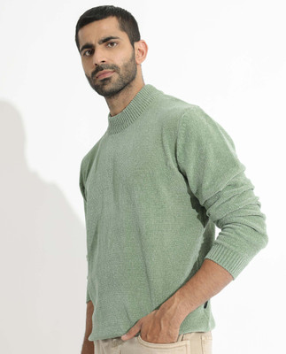 RARE RABBIT Solid High Neck Casual Men Green Sweater