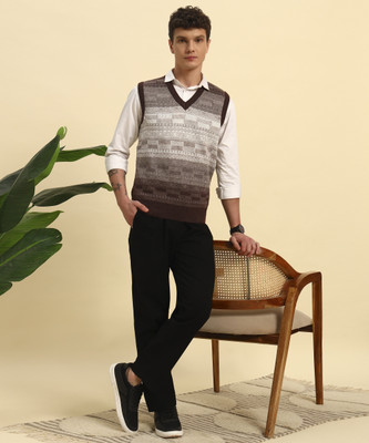 HERMISTON Printed V Neck Casual Men Multicolor Sweater