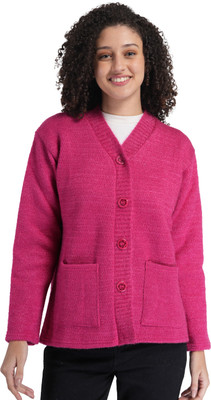 manra Solid V Neck Casual Women Pink Sweater