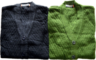 Shunit creation Self Design V Neck Lounge Wear Women Black, Green Sweater