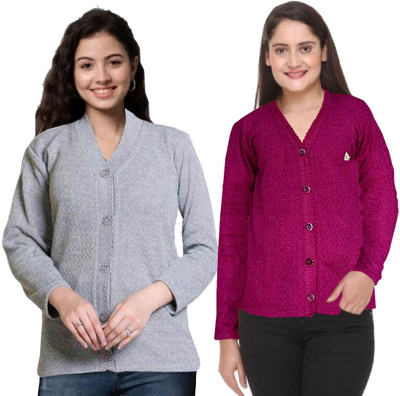 Shunit creation Solid Round Neck Casual Women Purple Sweater