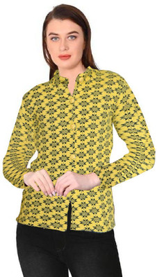 Shunit creation Self Design Round Neck Lounge Wear Women Yellow Sweater