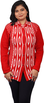 GTwo Printed Round Neck Casual Women Red Sweater