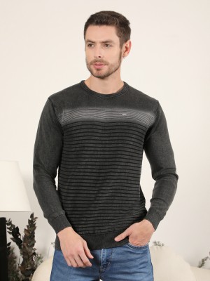 COBB ITALY Striped Round Neck Casual Men Grey Sweater