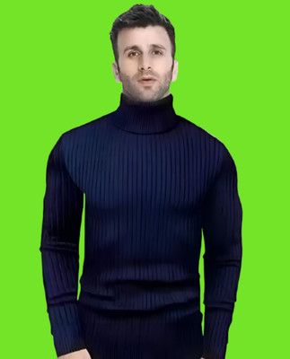 TRENDSET Self Design High Neck Casual Men Blue Sweater