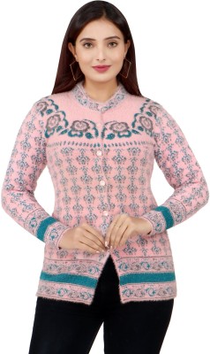 WOOLVALLEY Floral Print Round Neck Casual Women Pink, Light Blue Sweater