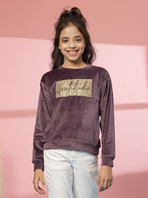 Albion Printed Round Neck Casual Girls Brown Sweater