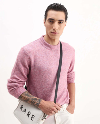 RARE RABBIT Self Design Crew Neck Casual Men Pink Sweater