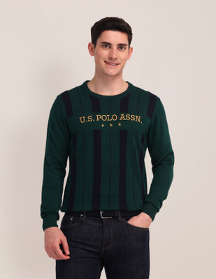 U.S. POLO ASSN. Graphic Print Crew Neck Casual Men Green Sweater
