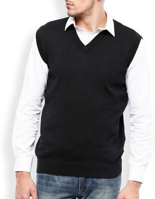 COSLIETIC TREND Solid V Neck Casual Men Black Sweater
