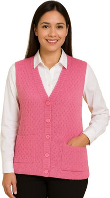 KingsImpex Solid V Neck Formal Men Pink Sweater