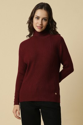 Allen Solly Self Design Turtle Neck Casual Women Maroon Sweater