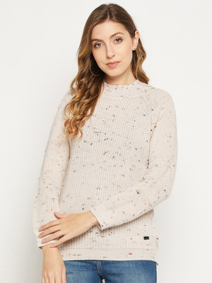 DUKE Woven Round Neck Casual Women White Sweater