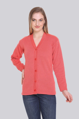 CURIOUS FASHION Solid V Neck Casual Women Maroon Sweater