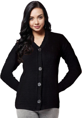 NIRMALA FASHIONS Solid V Neck Casual Women Black Sweater