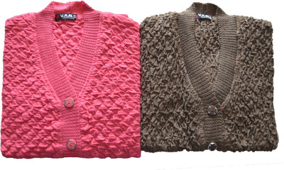 Shunit creation Self Design V Neck Lounge Wear Women Pink, Brown Sweater