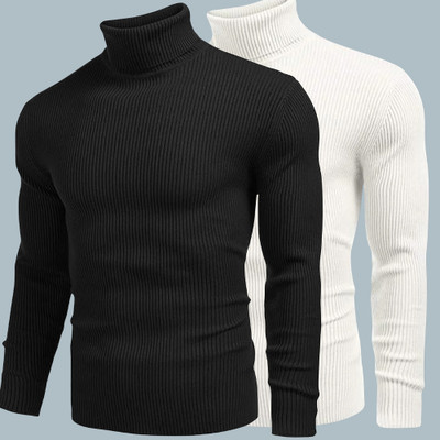 JACKBUZZ Self Design High Neck Casual Men Multicolor Sweater