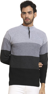 Trendy World Colorblock Round Neck Casual Men Grey Sweater