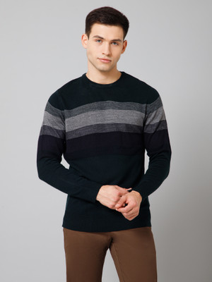 CANTABIL Striped Round Neck Casual Men Blue Sweater