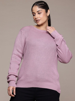 Roadster Printed Round Neck Casual Women Purple Sweater