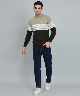 MYLES Striped Round Neck Casual Men Multicolor Sweater