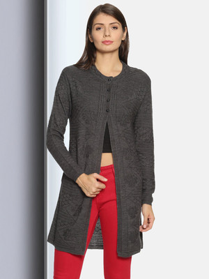 CLAPTON Self Design Round Neck Casual Women Grey Sweater