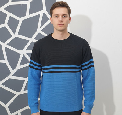Verma knitwear Striped Round Neck Casual Men Black, Blue Sweater