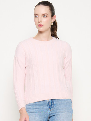 DUKE Self Design Round Neck Casual Women Pink Sweater