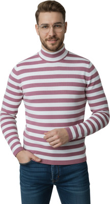 Looks United Striped High Neck Casual Men Multicolor Sweater