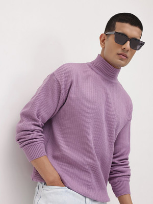 Roadster Self Design Turtle Neck Casual Men Brown Sweater